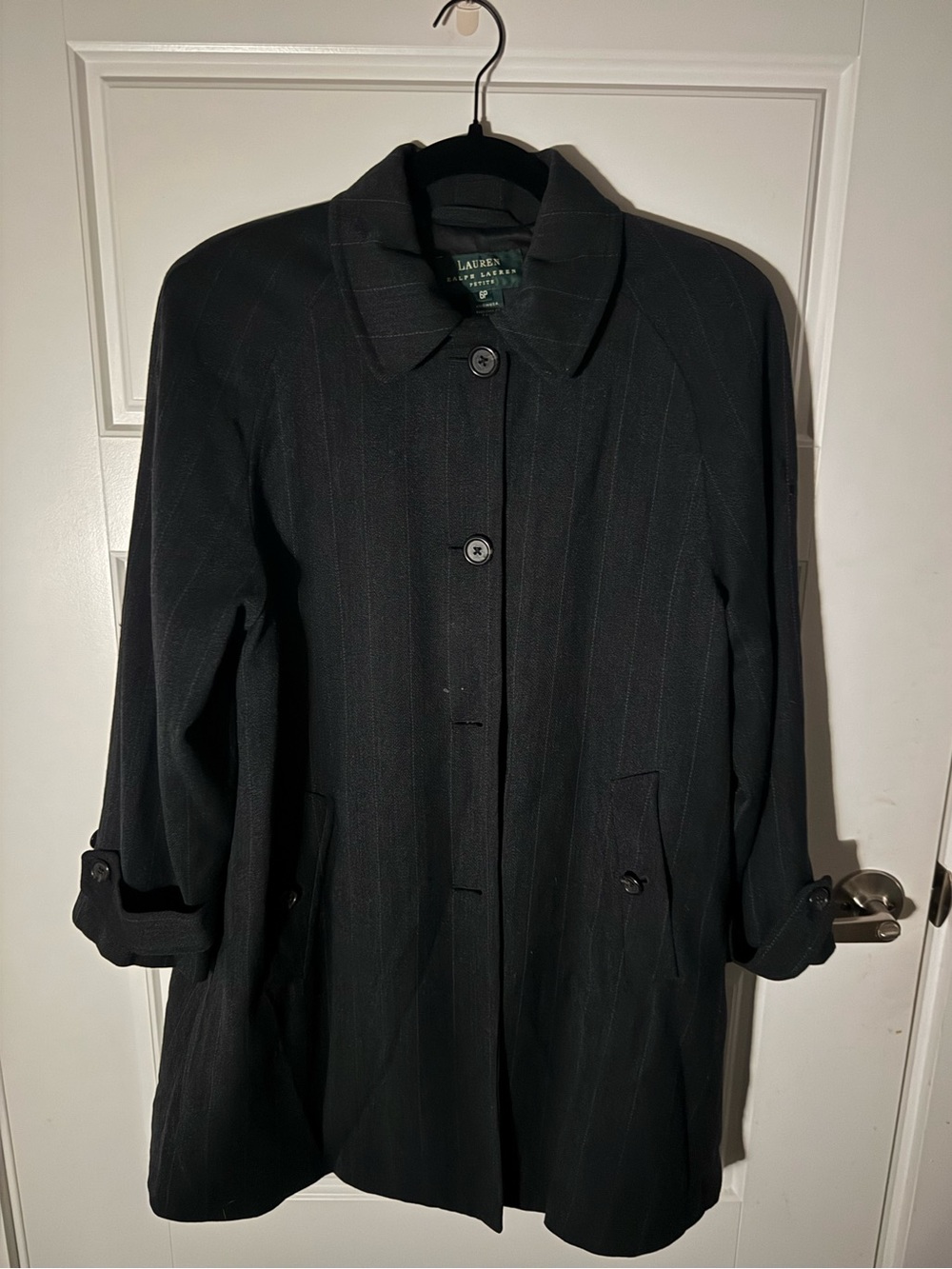Lauren Ralph Lauren Black Pinstripe Herringbone Coat Petite 6P